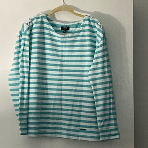 Jones New York Teal and White Striped Top